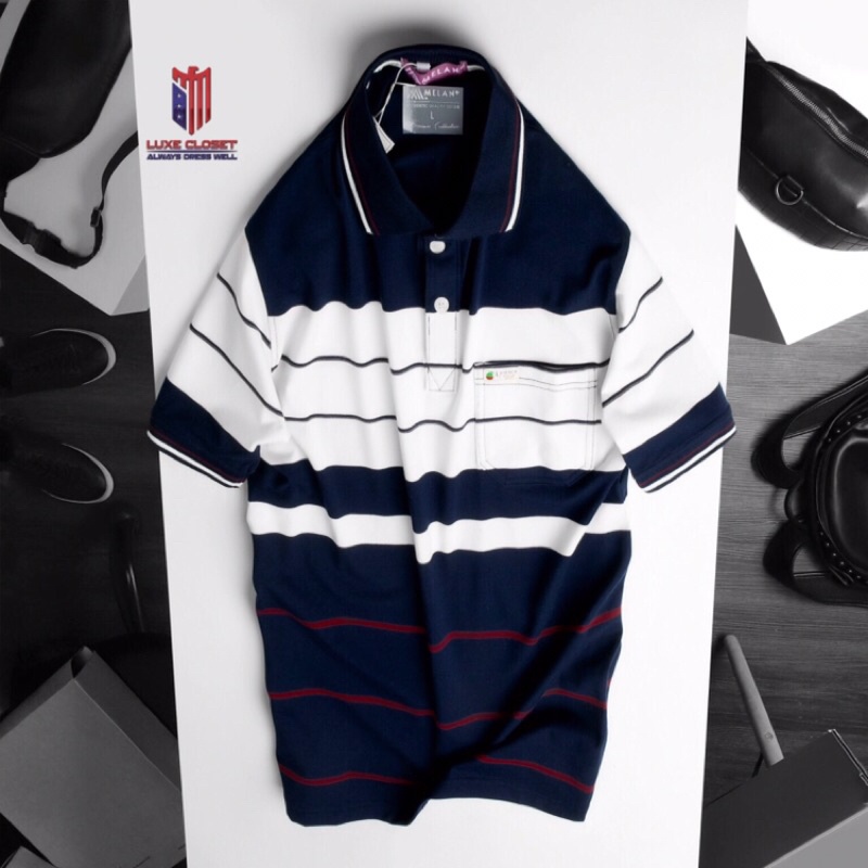 Áo thun sọc nam trung niên chất cotton tám màu sang trọng ACT005