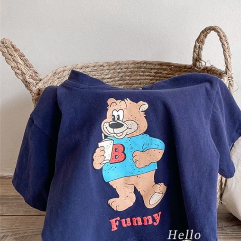 MNGRL Áo Thun Tay Ngắn Cotton In Hoạt Hình Cổ Tròn Hàn Quốc Mùa Hè Cho Bé Trai Bé Gái