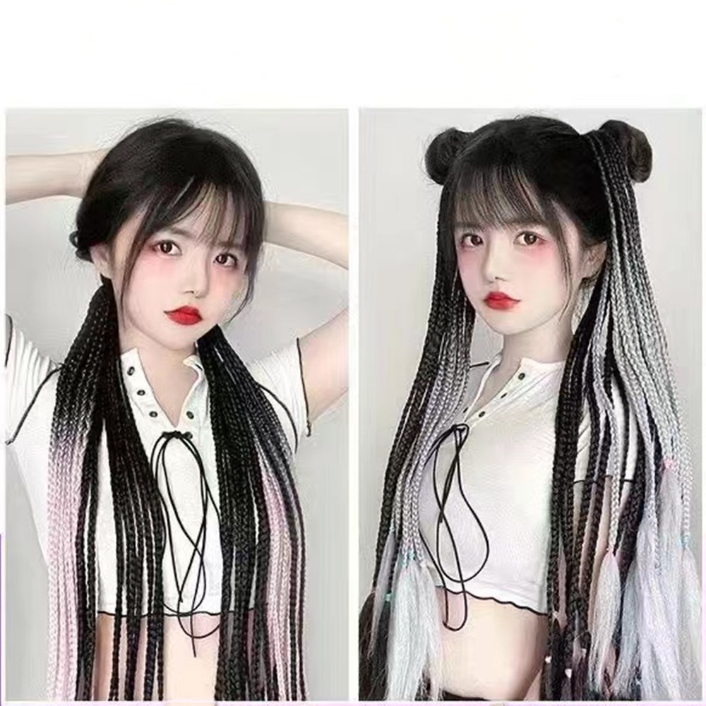 Tóc Giả Đuôi Ngựa Dạng Bện Nhiều Màu Sắc Phong Cách Punk Hiphop Thời Trang Qipin Y2k Dành Cho Nữ