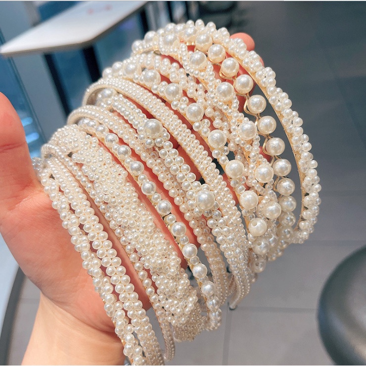 Băng Đô Cài Tóc Đính Ngọc Trai Màu Trơn Thời Trang Hàn Quốc Cho Nữ