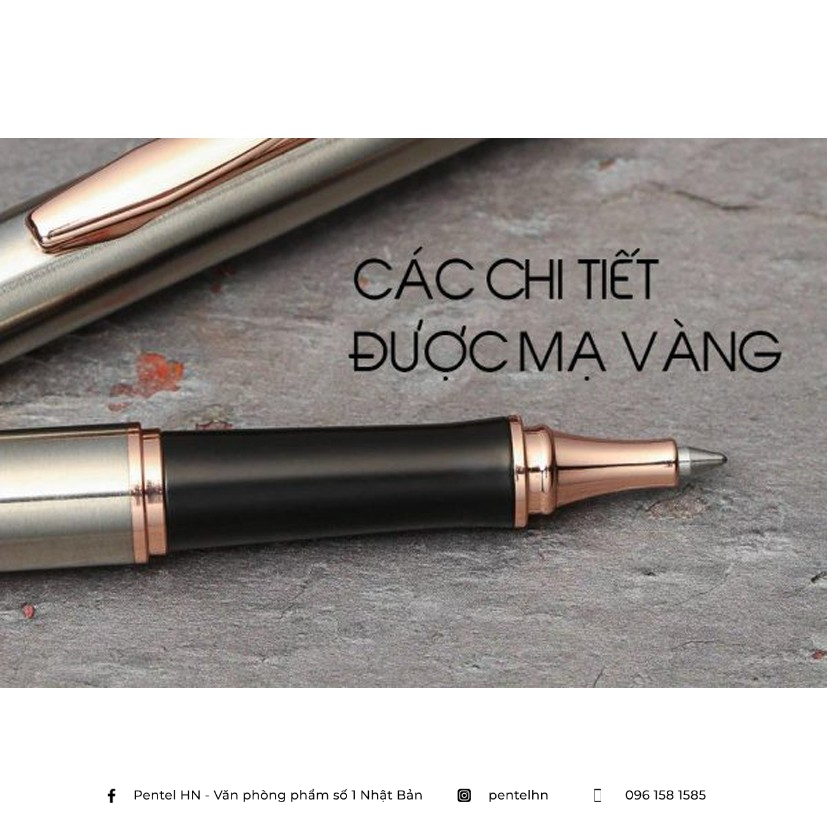 Bút Ký Cao Cấp Pentel K600-PG Ngòi 0.7mm Mực Xanh | Mạ Vàng 14 Kara | Vò Bằng Thép Không Gỉ