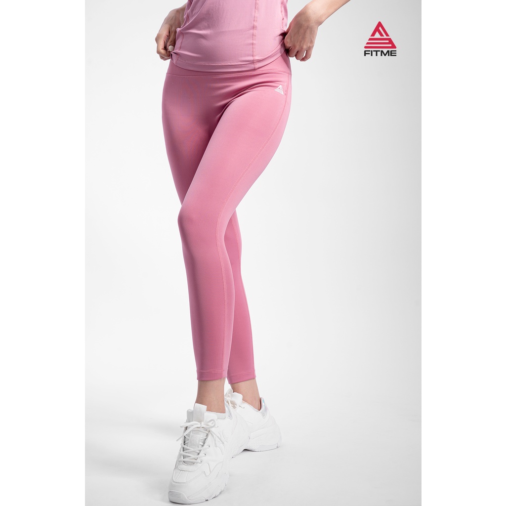 Bộ quần áo tập gym nữ Fitme áo thun body Sigma quần legging dài hồng đất cạp cao tôn dáng