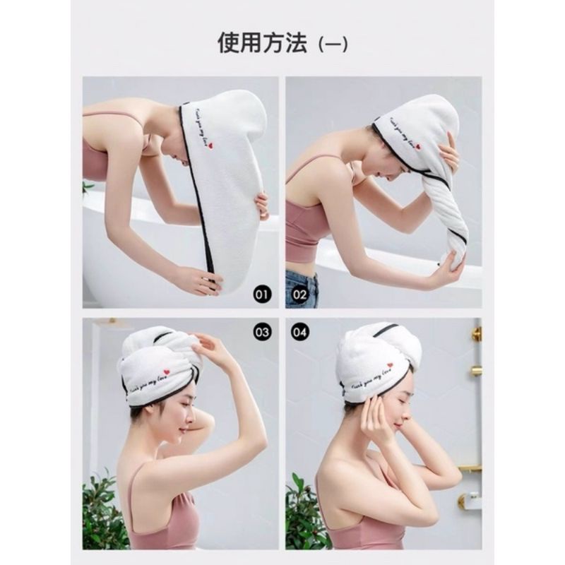 Khăn trùm đầu hút nước khi tắm màu trắng