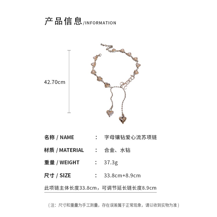 Dây chuyền DREJEW kim loại mặt trái tim đính đá phong cách hip hop Âu Mỹ thời trang