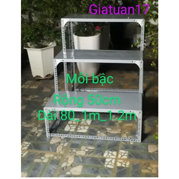 Kệ mâm sắt V lỗ 2 bậc, 3 bậc (R50cm,Dài 80_1m_1.2m) bằng V3,V4