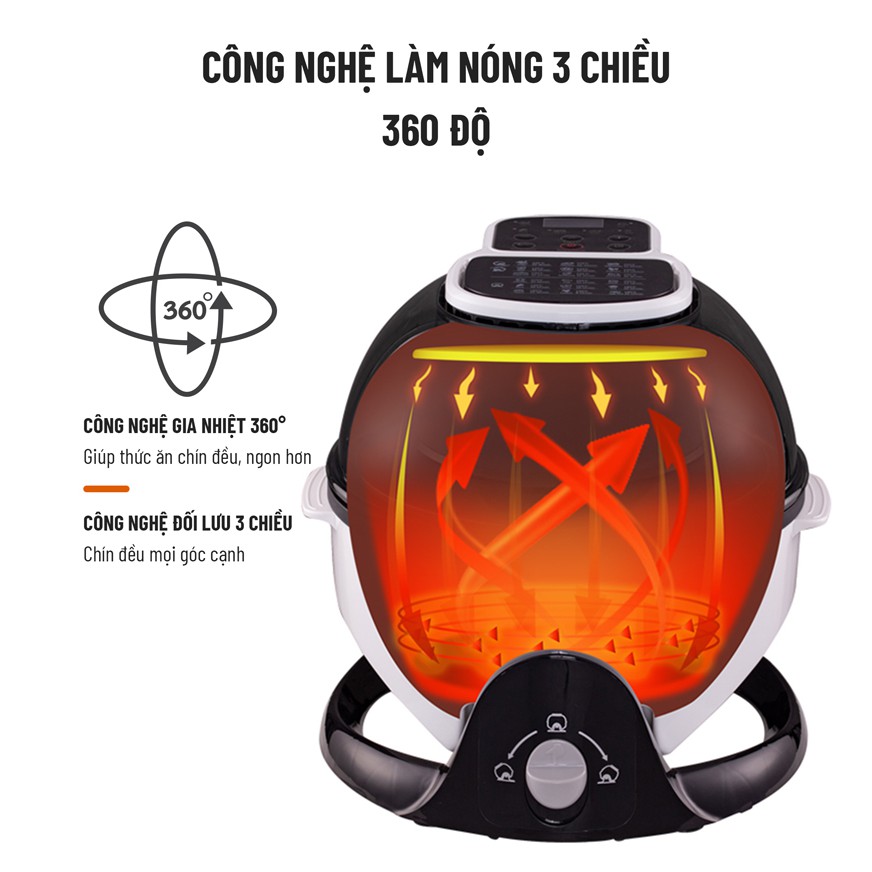 Nồi chiên không dầu 6 lít xoay 360 độ Nagakawa NAG3301