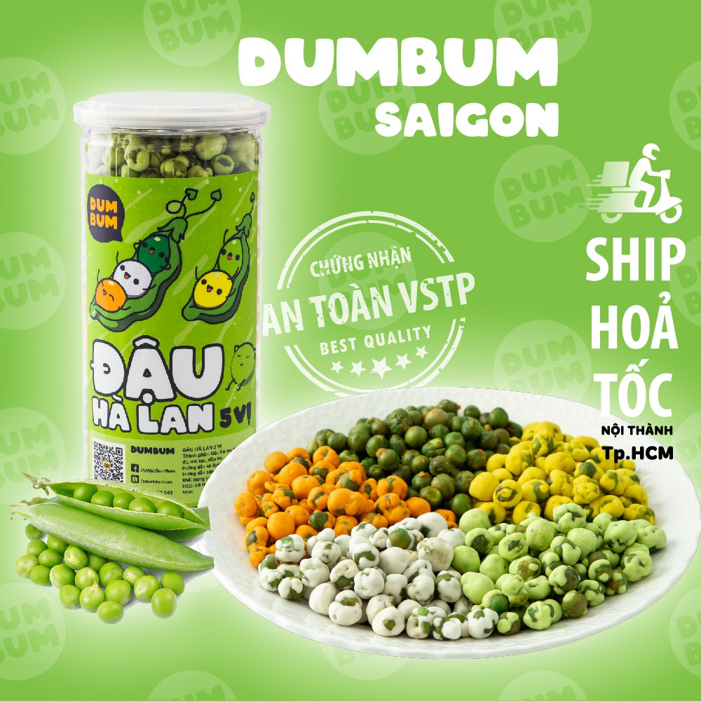 Đậu hà lan 5 vị wasabi phô mai tỏi ớt sữa rau củ 430g DumBum đồ ăn vặt Sài Gòn