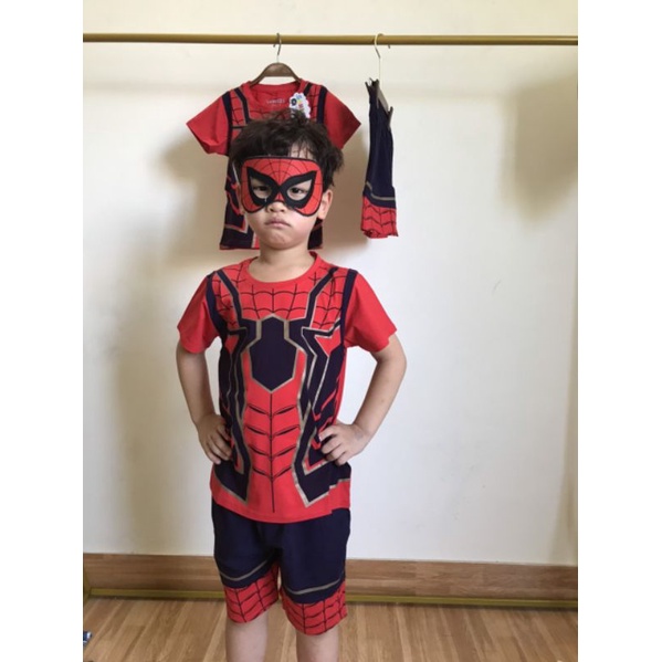 Quần áo trẻ em- Bộ Cotton 100% hình người nhện, tặng kèm mặt nạ - chính hãng Samkids ( có hình ảnh và video quay thật)