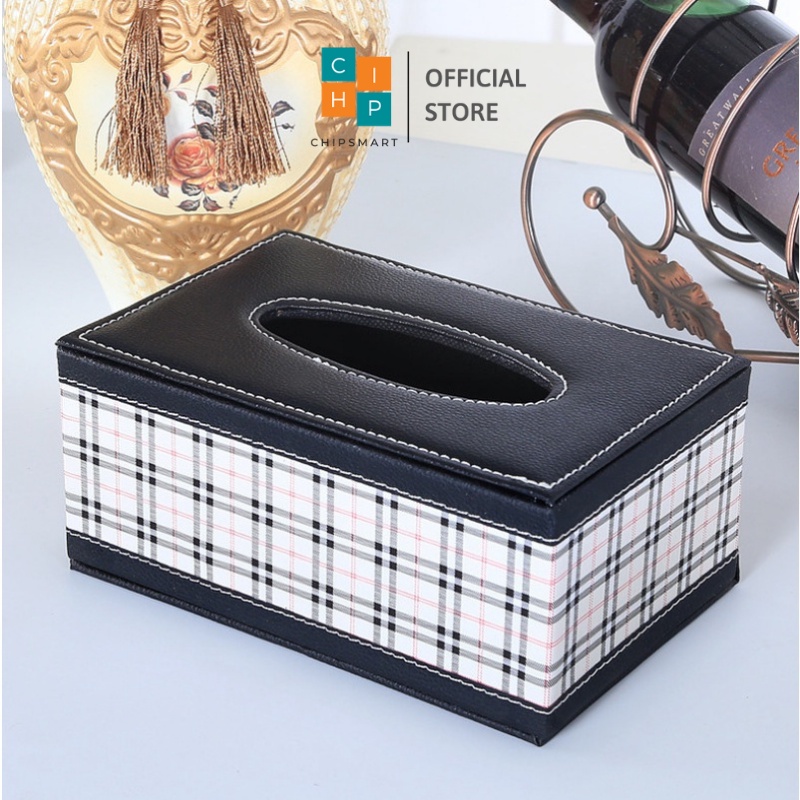Hộp đựng khăn giấy ăn để bàn sang trọng, Hộp đựng giấy ăn bọc da cao cấp hình chữ nhật tiện lợi