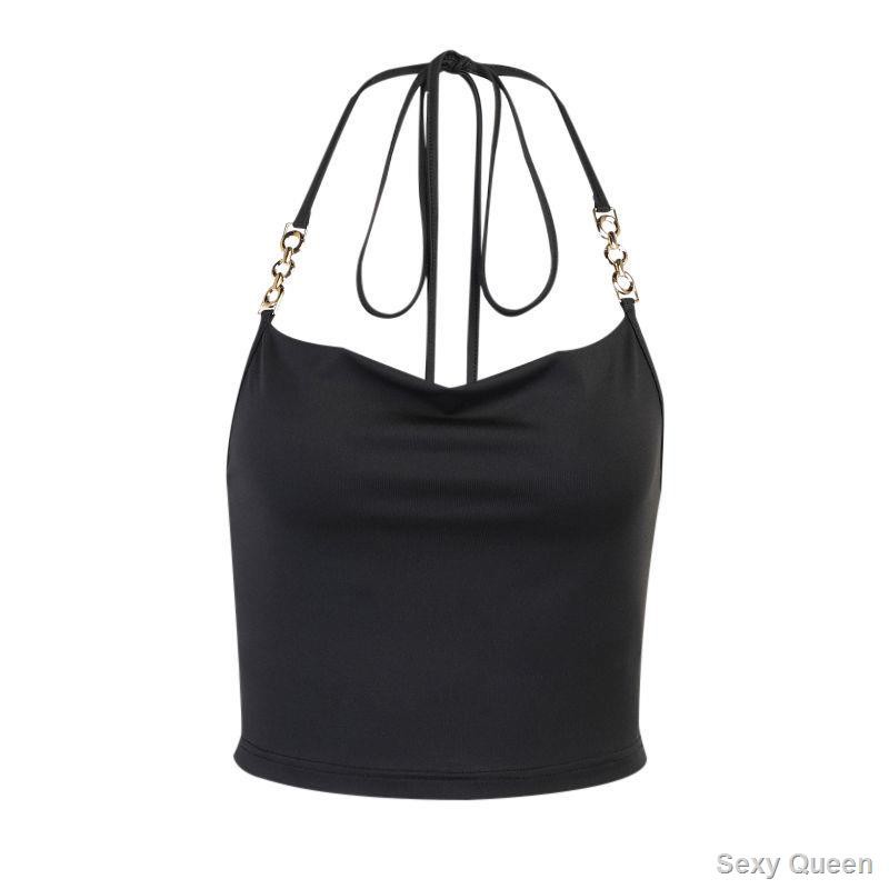 Áo Lửng Cổ Yếm Phối Dây Xích Phong Cách Âu Mỹ Thời Trang Cho Nữ | BigBuy360 - bigbuy360.vn