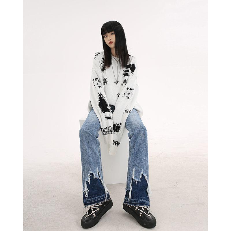 Quần Jean Lưng Cao Ống Rộng Xẻ Tà Thời Trang Xuân Thu Phong Cách Mới Cho Nữ