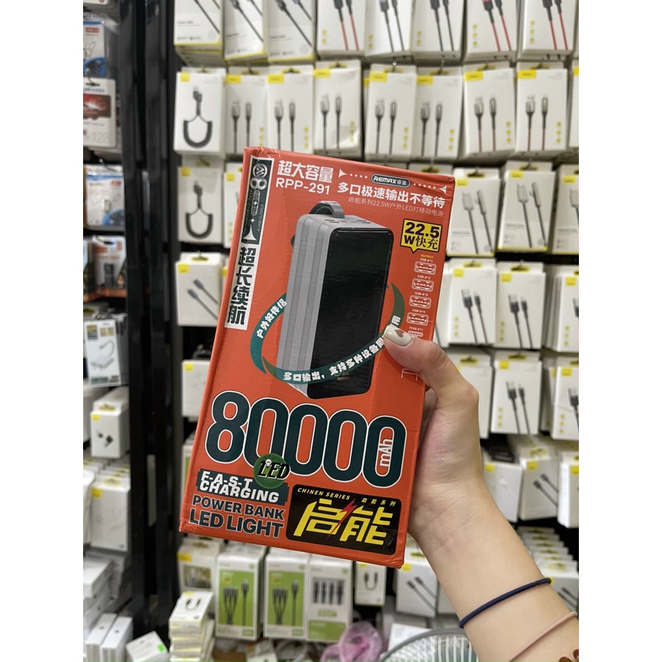 Pin sạc dự phòng dung lượng lớn Remax Powerbank RPP-291 80000mAh 2.5w PD QC Sạc nhanh Đầu ra USB C