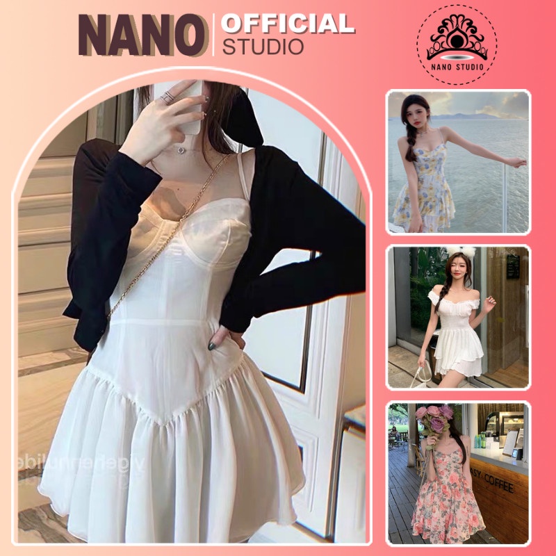 Mẫu Váy Hoa🌼 NaNo Studio 🌼mùa hè 2021 đầm dáng ôm body kiểu xòe ngắn hack dáng phù hợp dự tiệc dạo phố