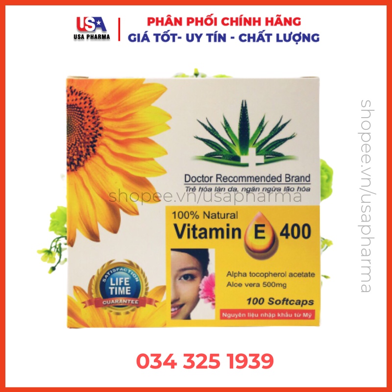 Viên uống đẹp da VITAMIN E400 - Trẻ hóa làn da, ngăn ngừa lão hóa - Hộp 100 viên