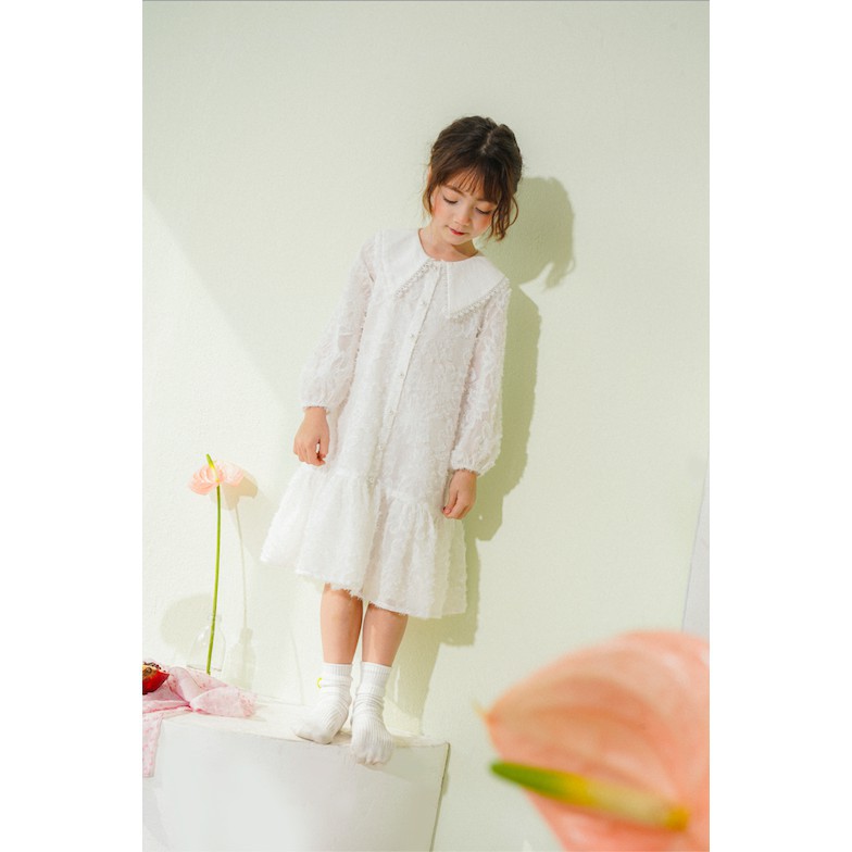 Đầm bé gái thiết kế dài tay dệt nổi - Snowy Dress - Trắng