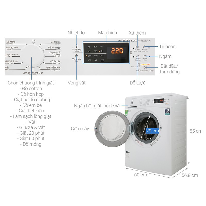 Máy giặt Electrolux 8kg Inverter EWF8025DGWA