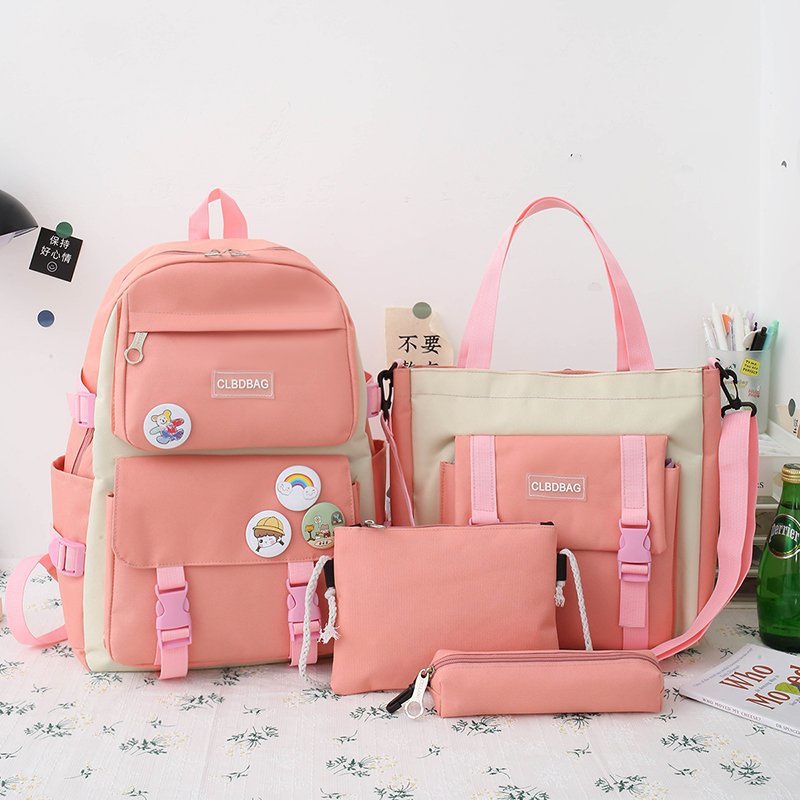 Set 4 Balo Túi Xách Ví Canvas Họa Tiết Dễ Thương Cho Nữ