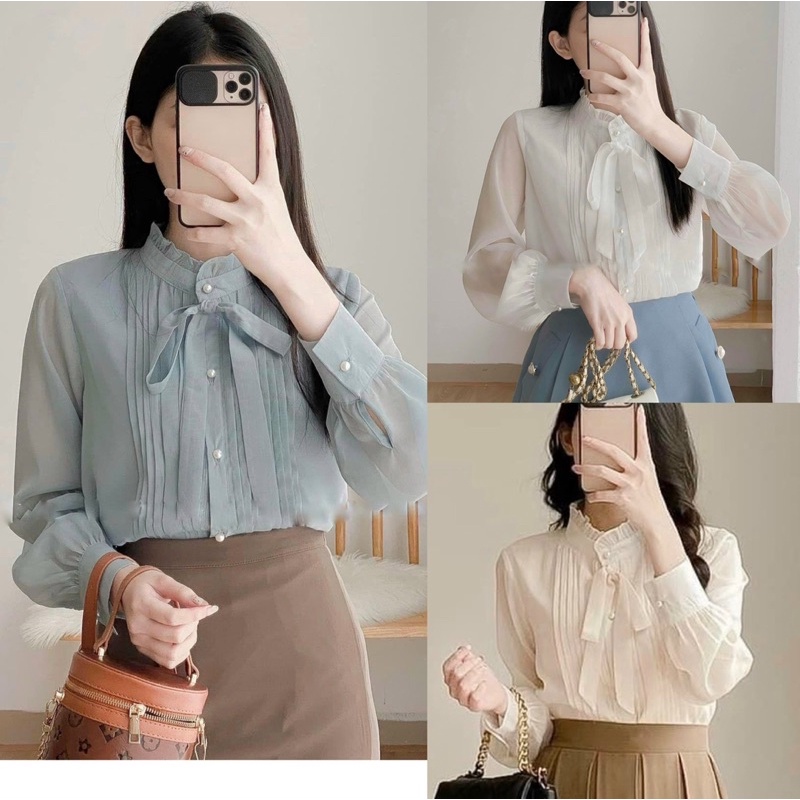 Áo sơ mi nữ dài tay RUBY HOUSE chất liệu tơ nhũ mã A77