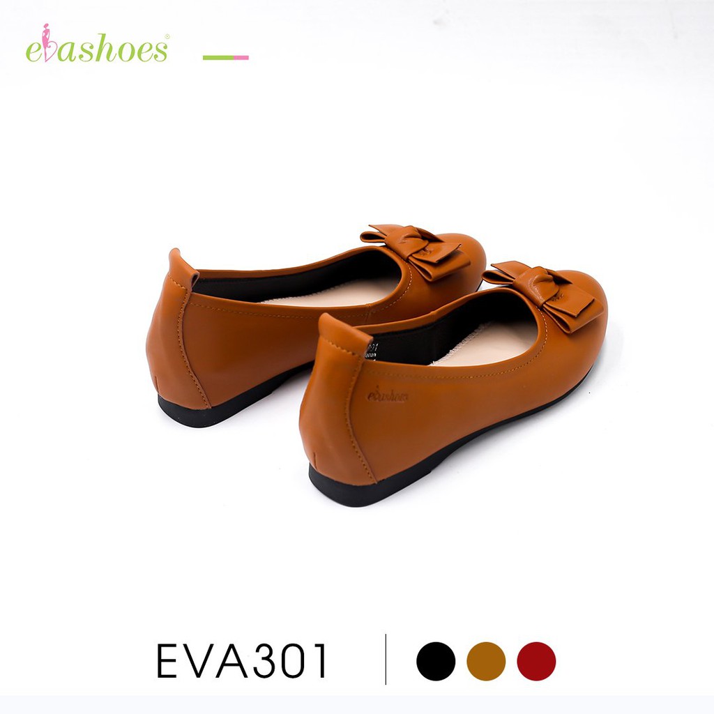 Giày Búp Bê Độn Đế 2cm Mũi Tròn Phối Nơ Da Cao Cấp Evashoes - EVA301