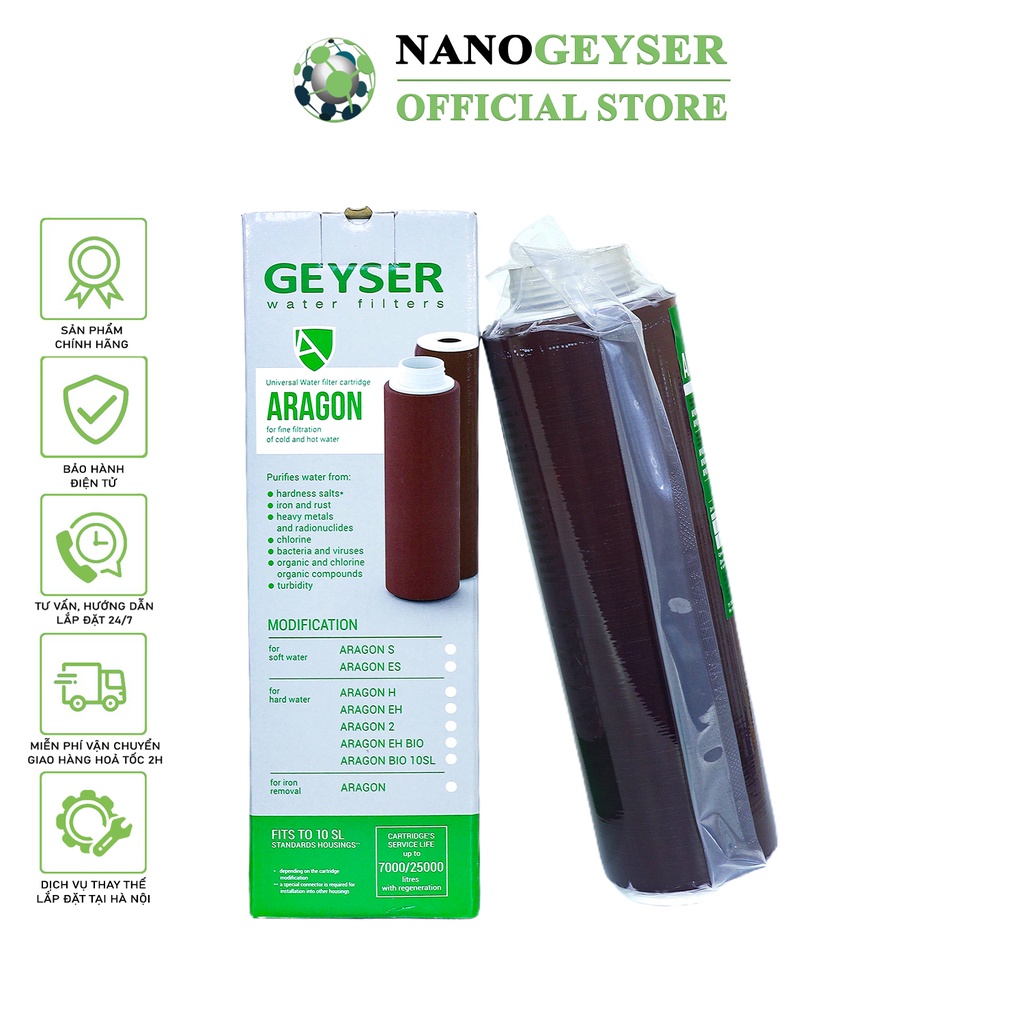 Lõi Aragon Nano Geyser, Lõi lọc nước số 3 máy NANO, Dùng cho các dòng máy lọc nước NANO, Geyser Eco, Ecotar, TK...