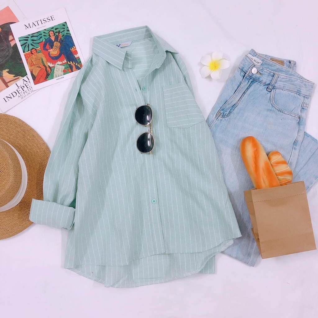 Áo sơmi kiểu, kẻ sọc, chất xô nhẹ không nhăn, phù hợp đi chơi, đi dạo