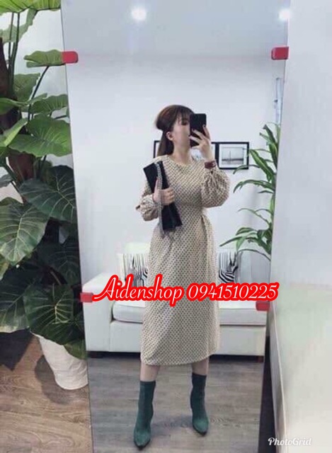 Váy bầu thời trang Aidenshop đầm bầu thu đông chất nhung kèm video