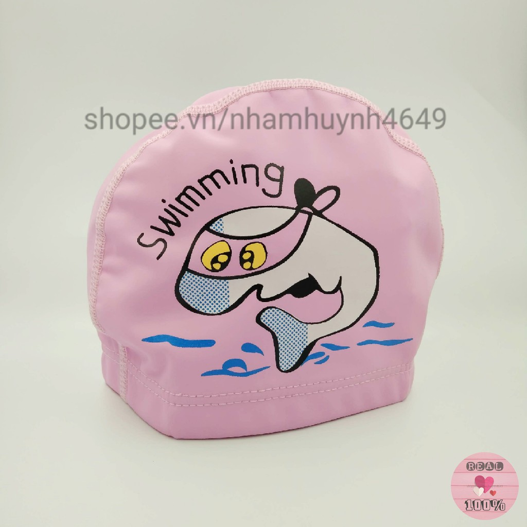 Nón bơi vải - mũ bơi vải trẻ em phủ PU - Hình thật 100%