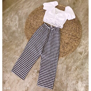 Set áo croptop quần kẻ caro