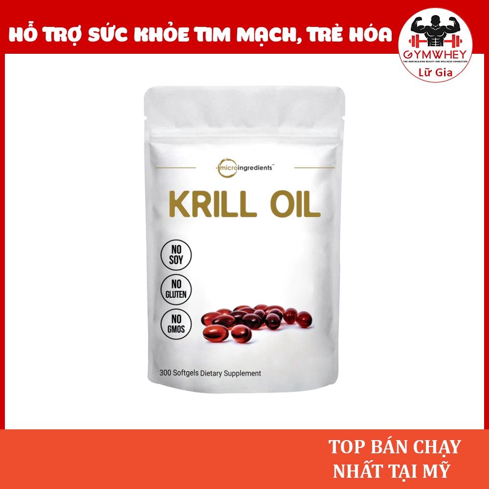[Date 12/2023] Viên Dầu Nhuyễn Thể Krill Oil Hỗ Trợ Tăng Trí Nhớ, Sáng Mắt, Bổ Não MICRO INGREDIENTS KRILL OIL 300 VIÊN