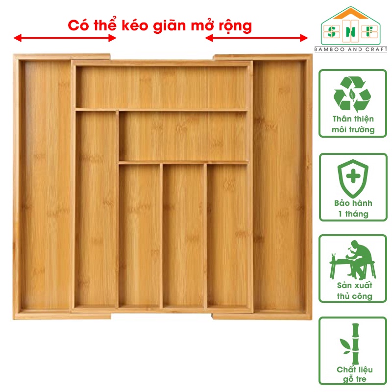 Khay Chia Ngăn Kéo Tủ Trang Sức Có Thể Kéo Giãn Mở Rộng Không Gian, Đa Chức Năng - SNF Bamboo and Craft