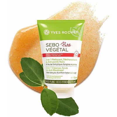 Yves Rocher - Mẫu mới Gel rửa mặt cho da mụn làm sạch da chết 3-IN-1 CLEANSER, SCRUB & BLACKHEADS 125ML
