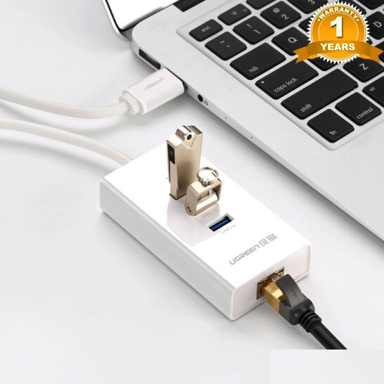 Bộ chia HUB USB 3.0 1–3 PORT USB +LAN 10/100Mbps Ugreen 20262 (Màu trắng)