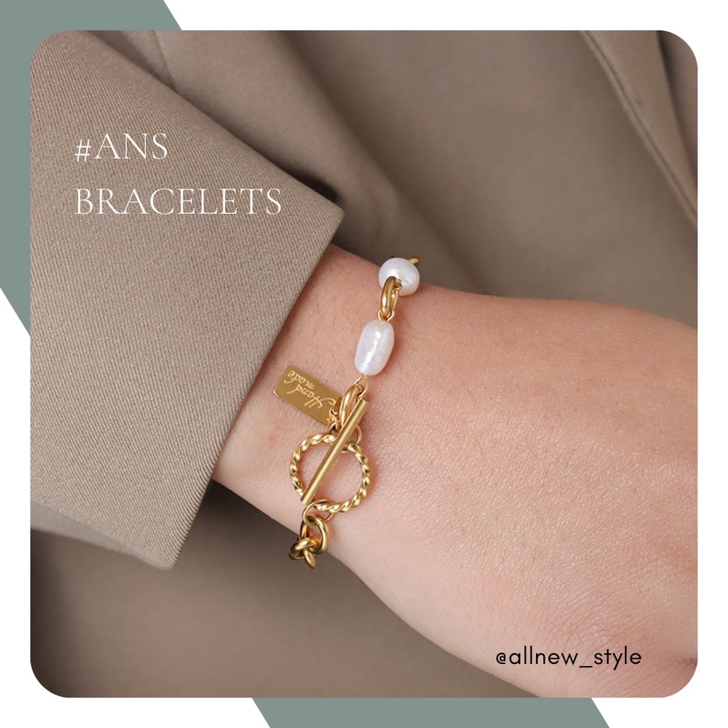 Vòng tay thép Handmade phối ngọc trai nhân tạo Allnewstyle