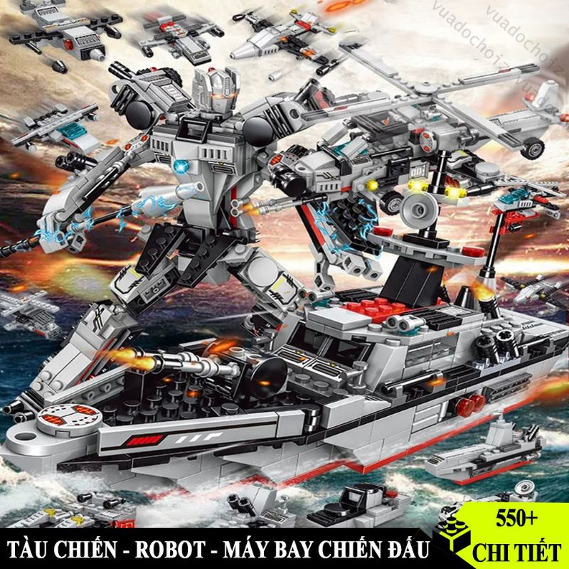 Bộ đồ chơi xếp hình tàu chiến , lắp ráp robot , đồ chơi máy bay chiến đấu swat xám