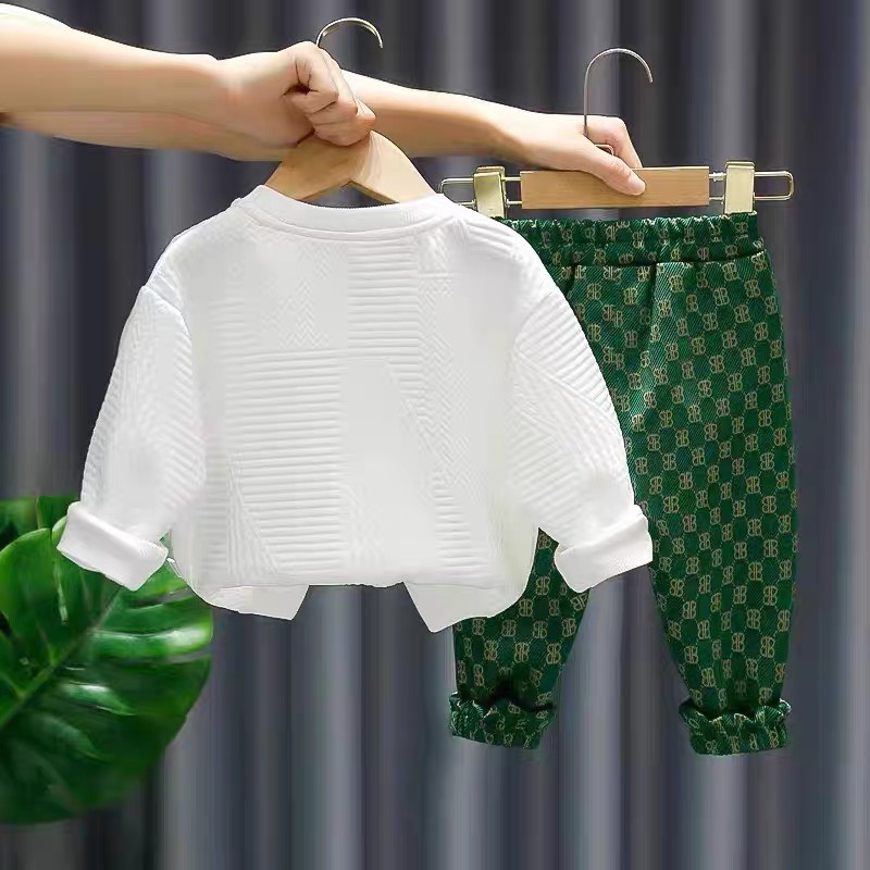 Quần áo thu đông bé trai, set bộ quần áo xốp hàn thêu GIVNECHY kèm quần umi cao cấp cho bé