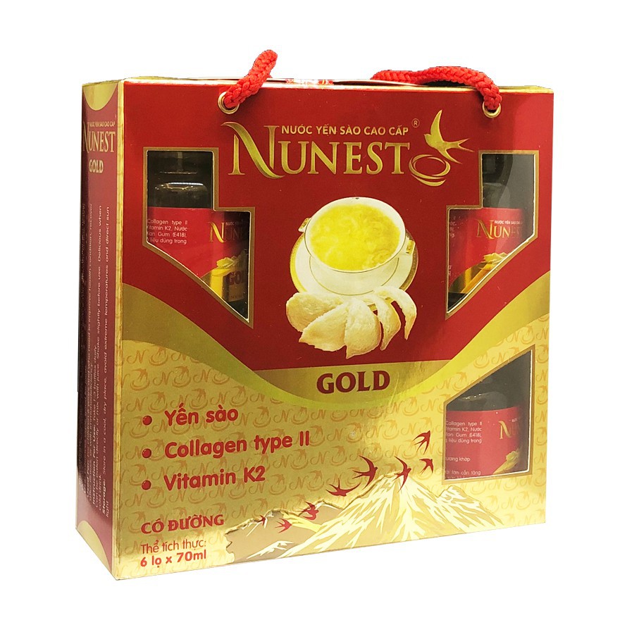 Lốc yến sào cao cấp collagen vitamin K2 Nunest Gold (6 lọ x 70ml)