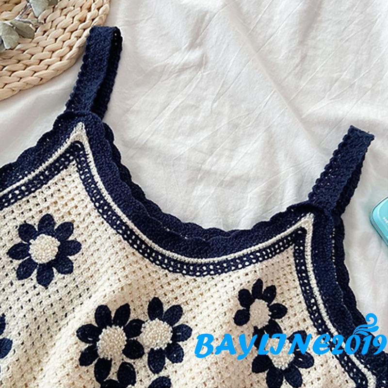 Áo hai dây dệt kim thêu họa tiết hoa thời trang dành cho bạn nữ