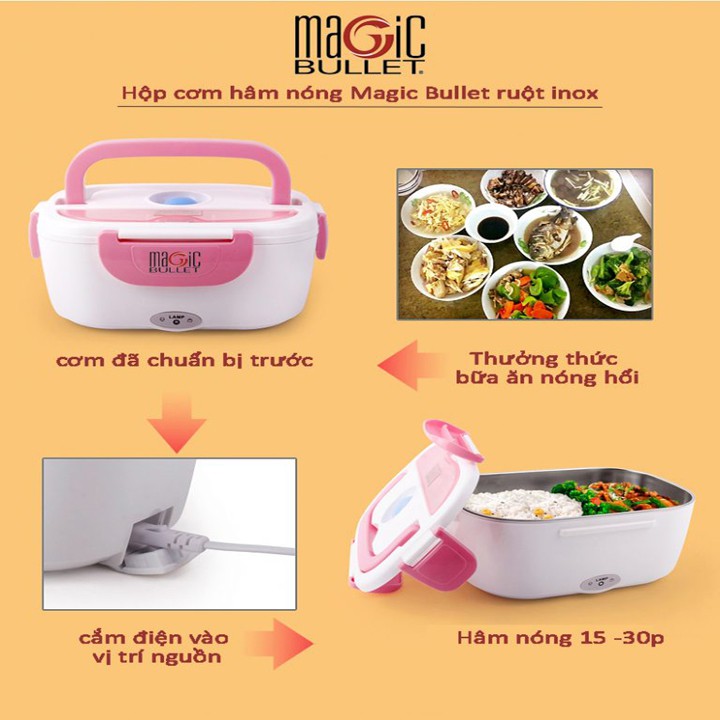 [CÓ SẴN] Hộp cơm hâm nóng Magic Bullet ruột inox 2 - 3 ngăn cơm văn phòng