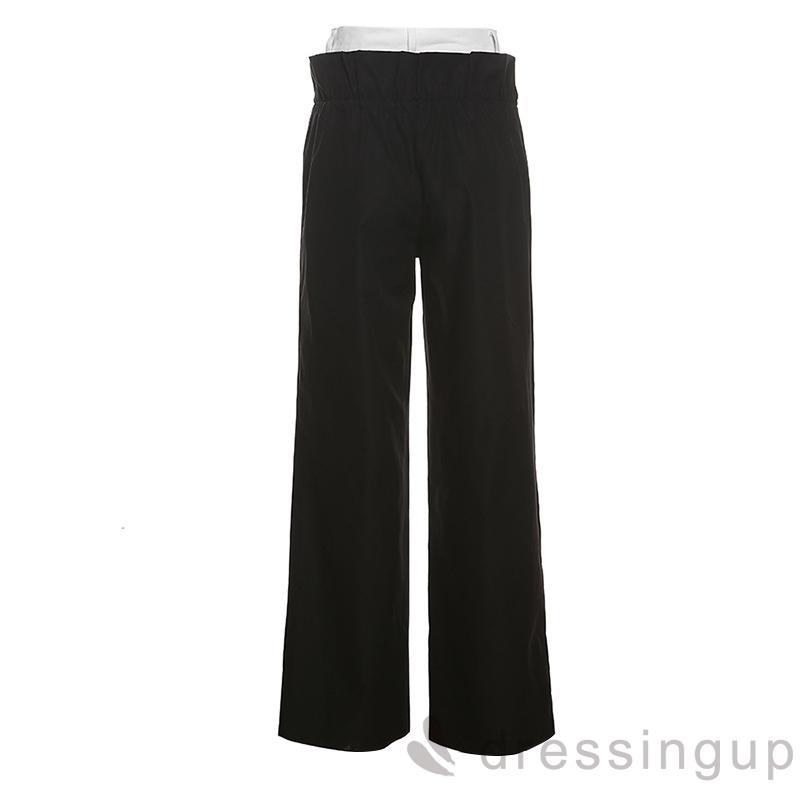 DRE-Women´s Spring Wide Leg Pants,Black High Waist Drawstring Straight Leg Pants