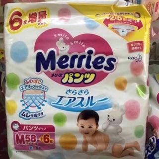 Bỉm tã Merries nội địa quần size L44+4/Xl38+6/M58+6 (LOẠI THÊM MIẾNG)