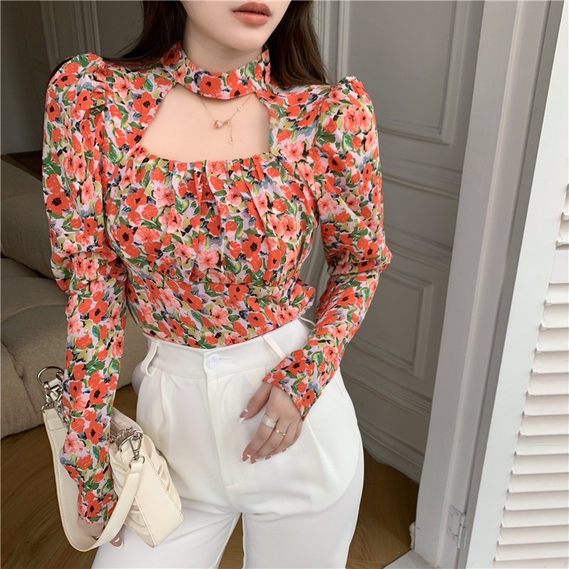 COZOK Áo Sơ Mi chiffon Mềm Mại Họa Tiết Hoa Phong Cách Hàn Quốc Cho Nữ