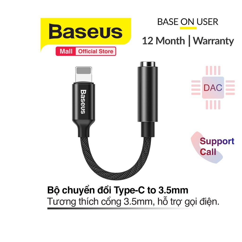 Cáp chuyển đổi lightning sang 3.5 cho iphone tương thích livestream- dây chuyển baseus chất liệu dây dù