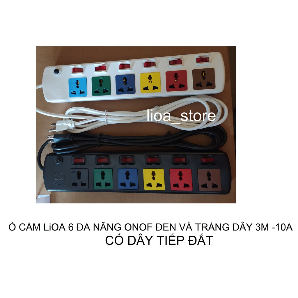 Ổ CẮM ĐIỆN LiOA 6 ĐA NĂNG ONOF CÓ DÂY TIẾP ĐẤT.