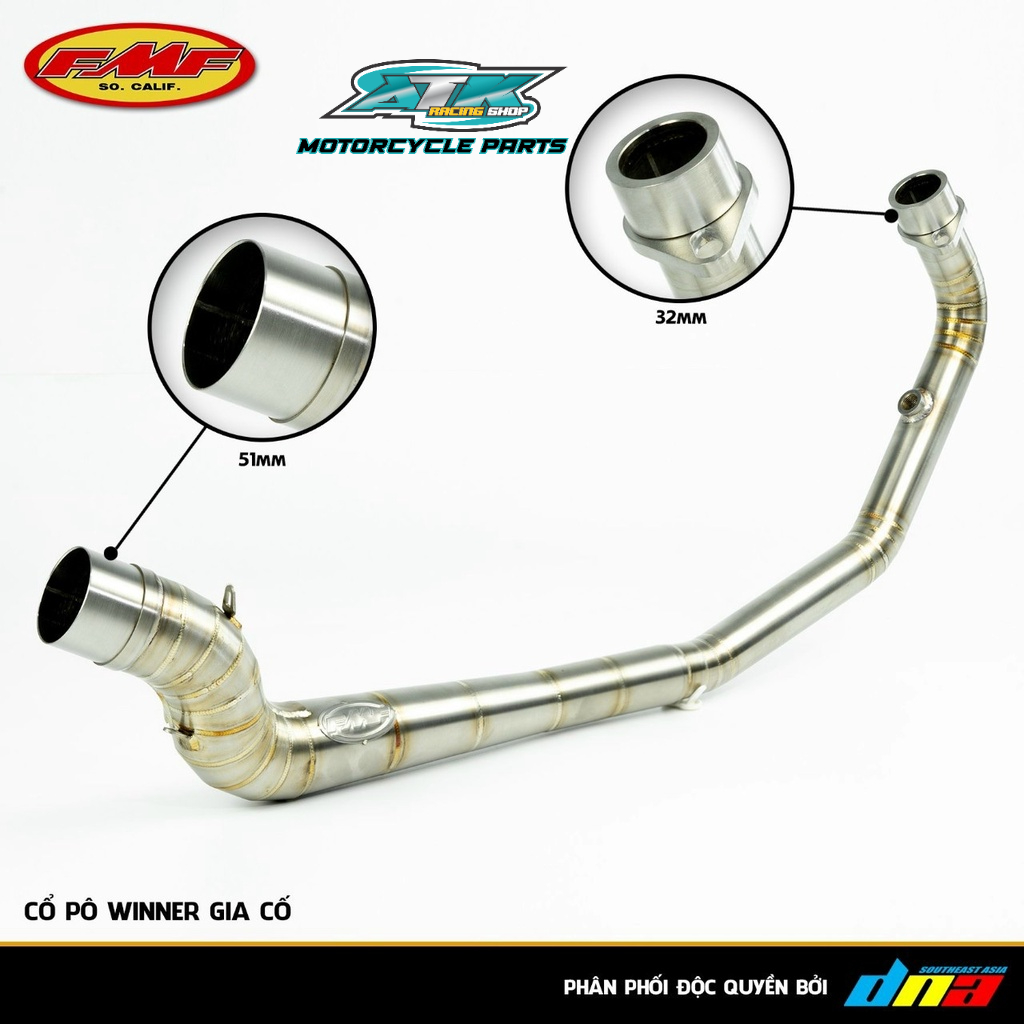 Cổ pô 2 khúc inox 304 FMF gia cố chắt chắn dành cho xe Exciter 150/ Winner ,sonic Raider Satria