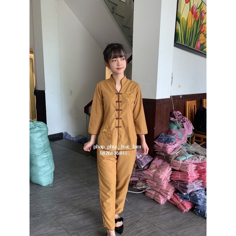 Đồ lam - Quần áo đi chùa - Cổ tàu thêu