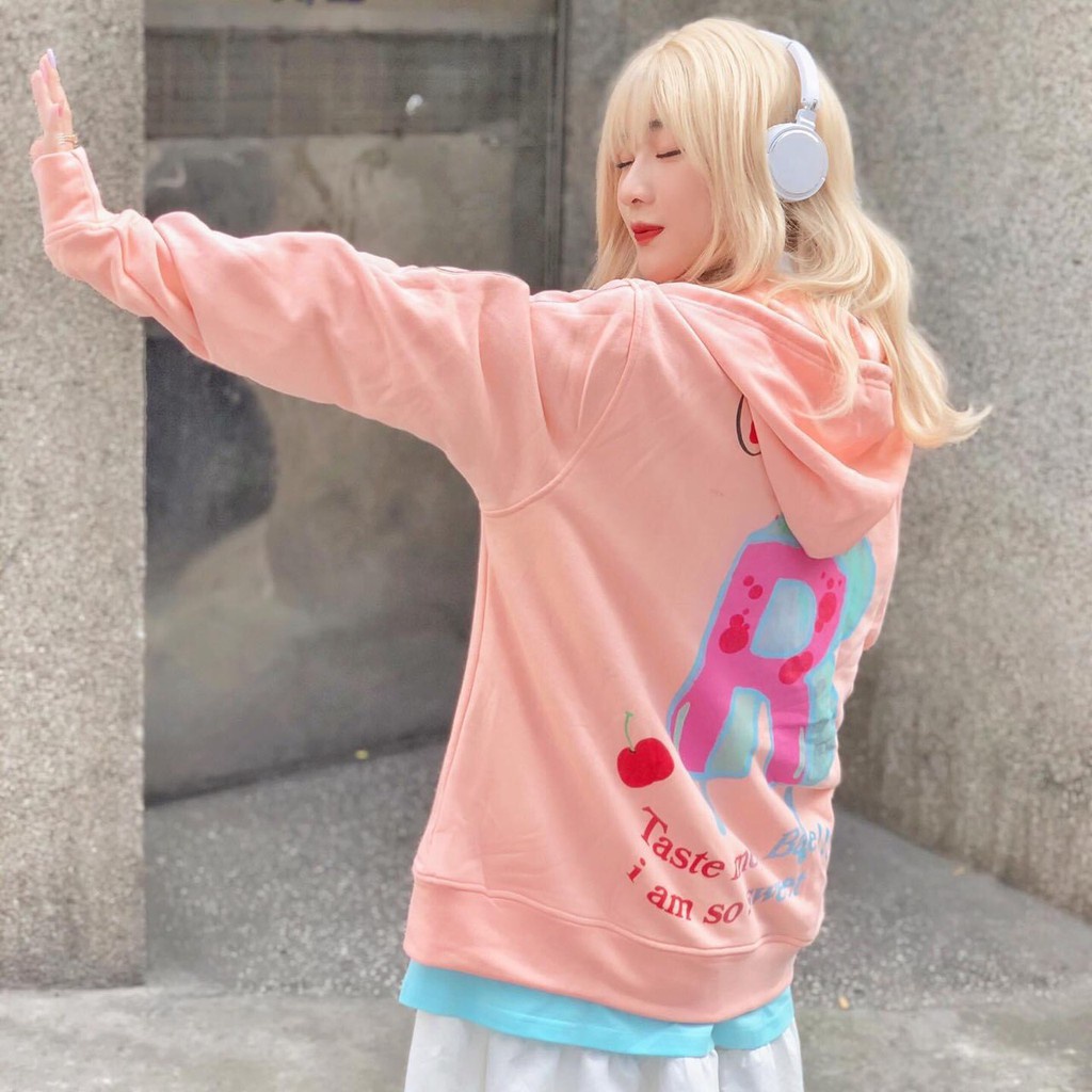 ÁO KHOÁC NỈ NGOẠI TASTE ME BAE - HOODIE LON NƯỚC IN LƯNG CHỮ R HỒNG XANH HOT