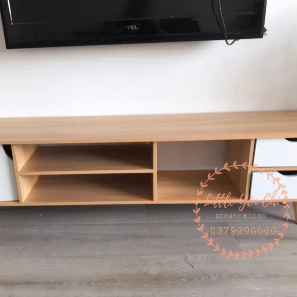 Kệ tivi chân gỗ sồi, mặt gỗ MDF 12mm phủ melamin chống thấm (140*30*42cm)