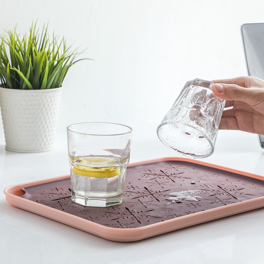 Khay nhựa để cốc JUJIAJIA hình chữ nhật hai lớp tháo rời được có lỗ thoát nước sáng tạo