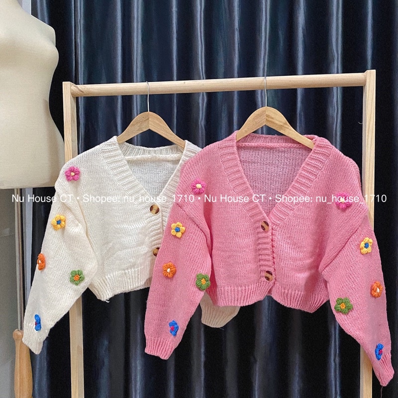 Áo khoác cardigan len thêu hoa nổi nữ kèm clip và ảnh thật chính chủ Nu House
