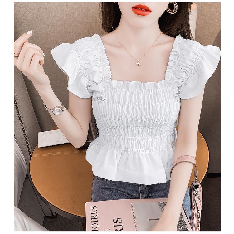 Áo Kiểu Cổ Vuông Tay Ngắn Thời Trang Mùa Hè Xinh Xắn Cho Nữ
